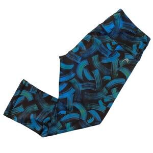 HEAD Paint Brush Swipe Cropped Workout Leggings Blue Black Size Small Activewear